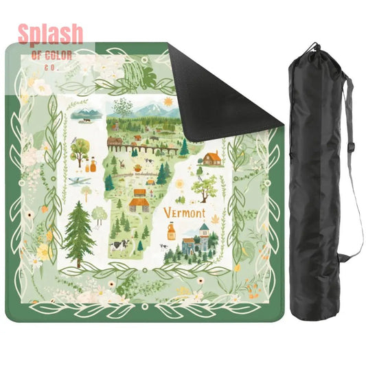 Mahjong Mat State Of Vermont Green Floral Preppy Pride Mahj Mat - 2mm (Black Bag) - Daily Accessories
