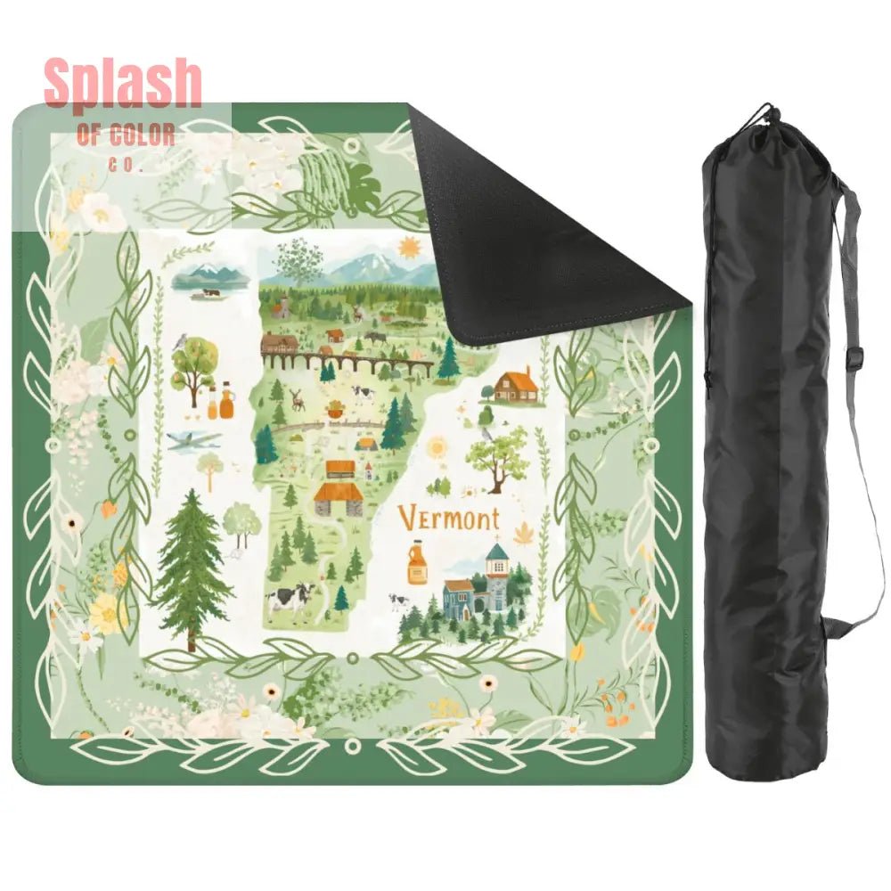 Mahjong Mat State Of Vermont Green Floral Preppy Pride Mahj Mat - Splash of Color co.