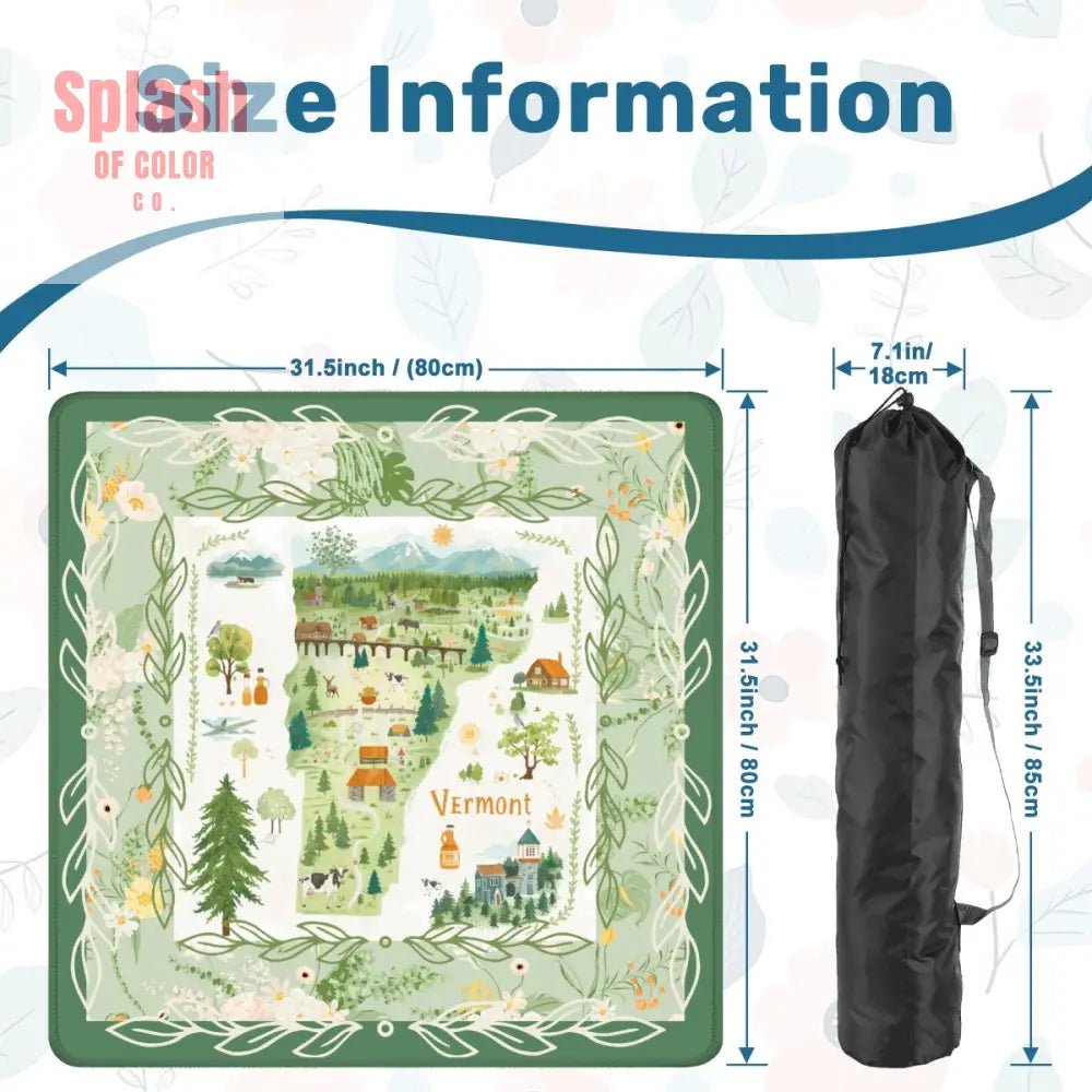 Mahjong Mat State Of Vermont Green Floral Preppy Pride Mahj Mat - Splash of Color co.