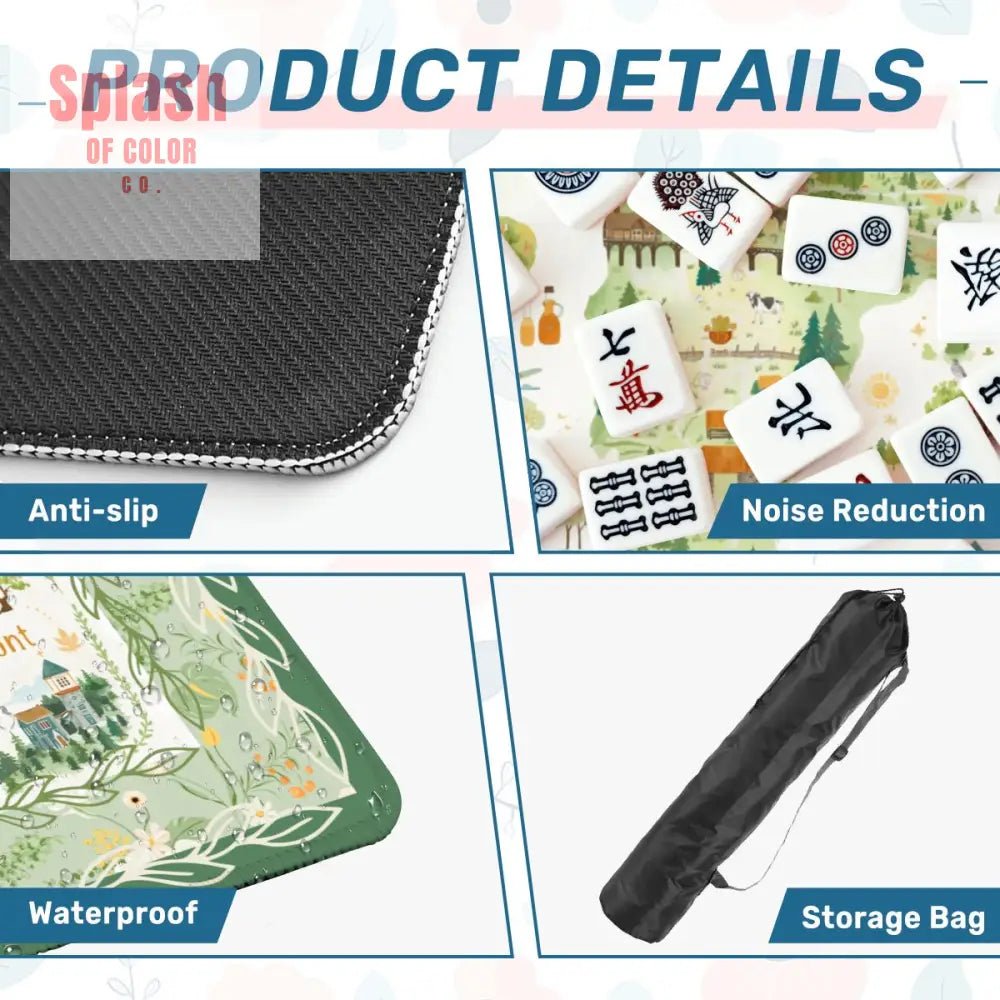 Mahjong Mat State Of Vermont Green Floral Preppy Pride Mahj Mat - Splash of Color co.