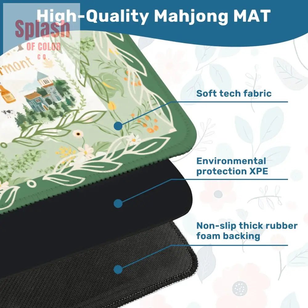 Mahjong Mat State Of Vermont Green Floral Preppy Pride Mahj Mat - Splash of Color co.