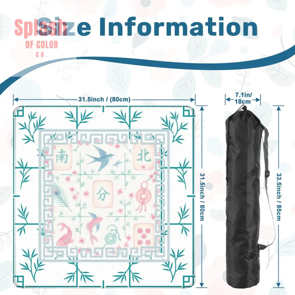 Mahjong Mat Watercolor Asian Zen Floral Pastel Mahjong Tile Game Mat 31.5’’x31.5’’ Daily Accessories