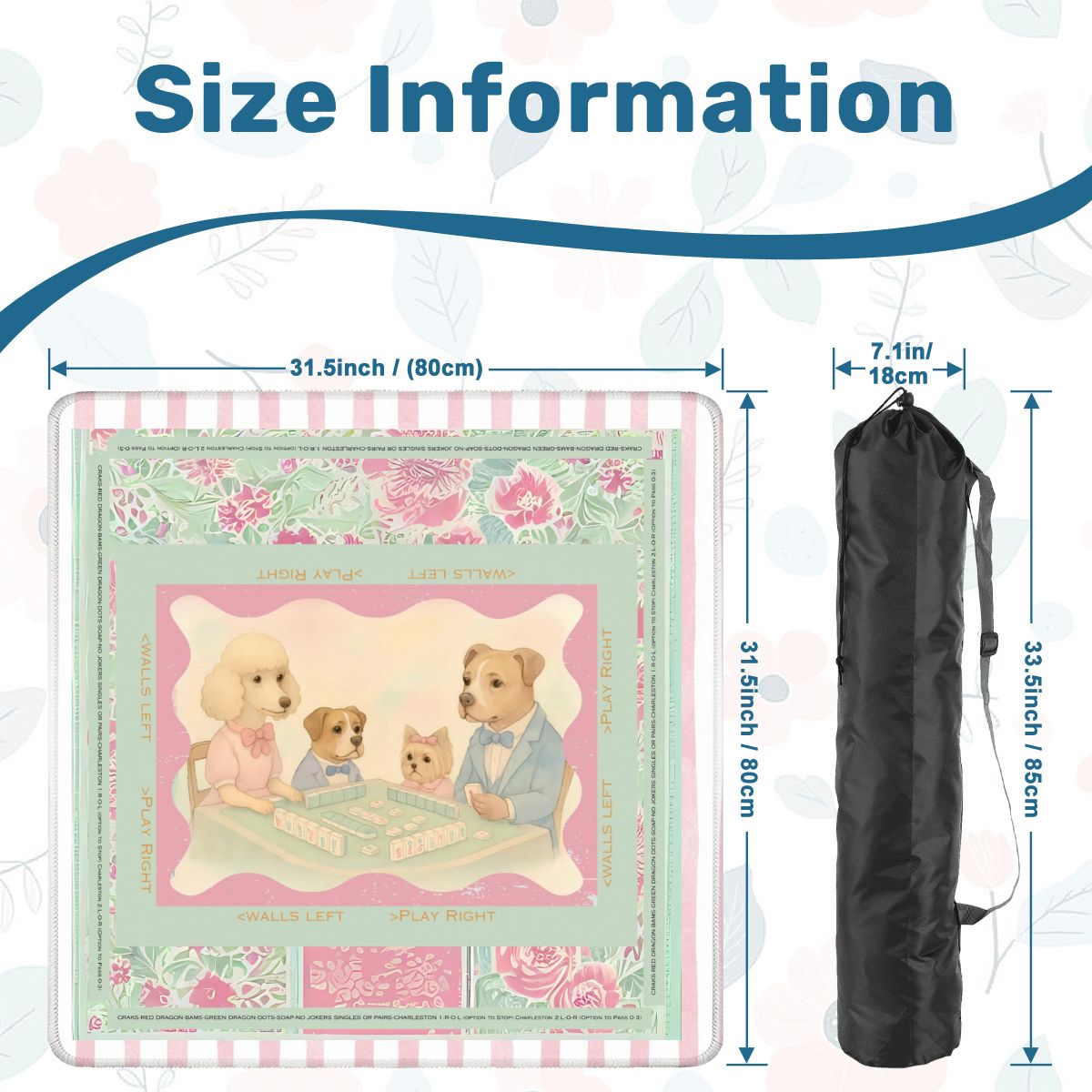 Mahjong Mat Watercolor Dogs Playing Mahjong Cute Preppy Quirky Learning Mahj Mat - 31.5’’x31.5’’ - Daily Accessories