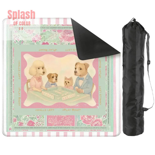 Mahjong Mat Watercolor Dogs Playing Mahjong Cute Preppy Quirky Learning Mahj Mat - 31.5’’x31.5’’ - Daily Accessories