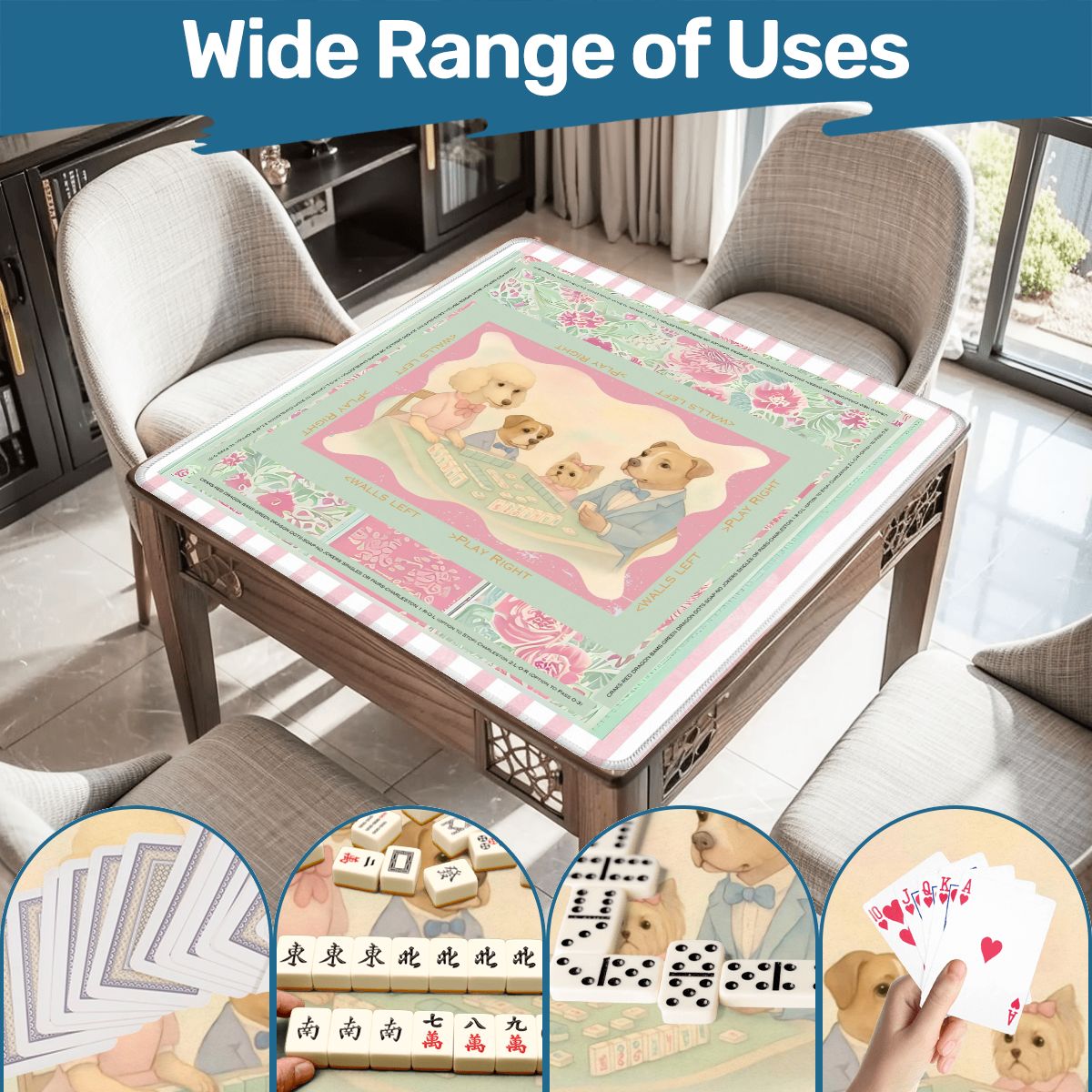 Mahjong Mat Watercolor Dogs Playing Mahjong Cute Preppy Quirky Learning Mahj Mat - 31.5’’x31.5’’ - Daily Accessories