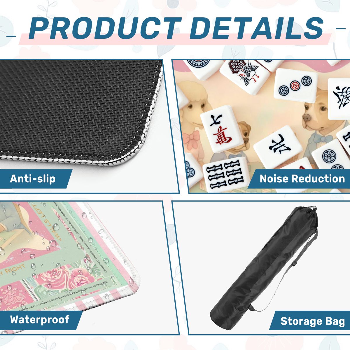 Mahjong Mat Watercolor Dogs Playing Mahjong Cute Preppy Quirky Learning Mahj Mat - 31.5’’x31.5’’ - Daily Accessories