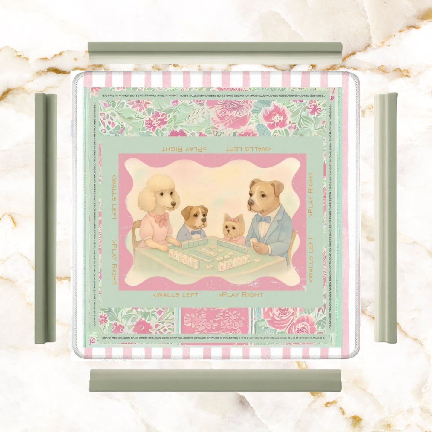 Mahjong Mat Watercolor Dogs Playing Mahjong Cute Preppy Quirky Learning Mahj Mat - 31.5’’x31.5’’ - Daily Accessories