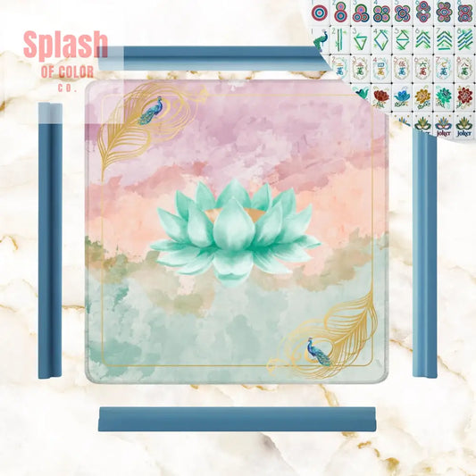 Mahjong Mat Watercolor Peacock Lotus Flower Mahj Mat Coordinates With Sierra Mahj Tile Set 31.5’’x31.5’’ Daily