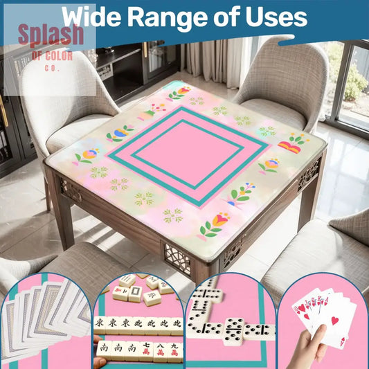Mahjong Mat Watercolor Preppy Pink Green Teal Scandinavian Floral Mahj Mat - 31.5’’x31.5’’ - Daily Accessories