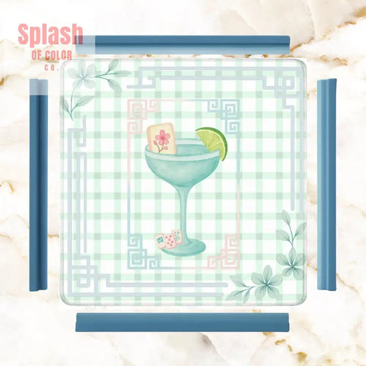 Mahjong Mat Whimsical Tiles And Cocktail Pastel Watercolor Preppy Mahj Mat 31.5’’x31.5’’ Daily Accessories