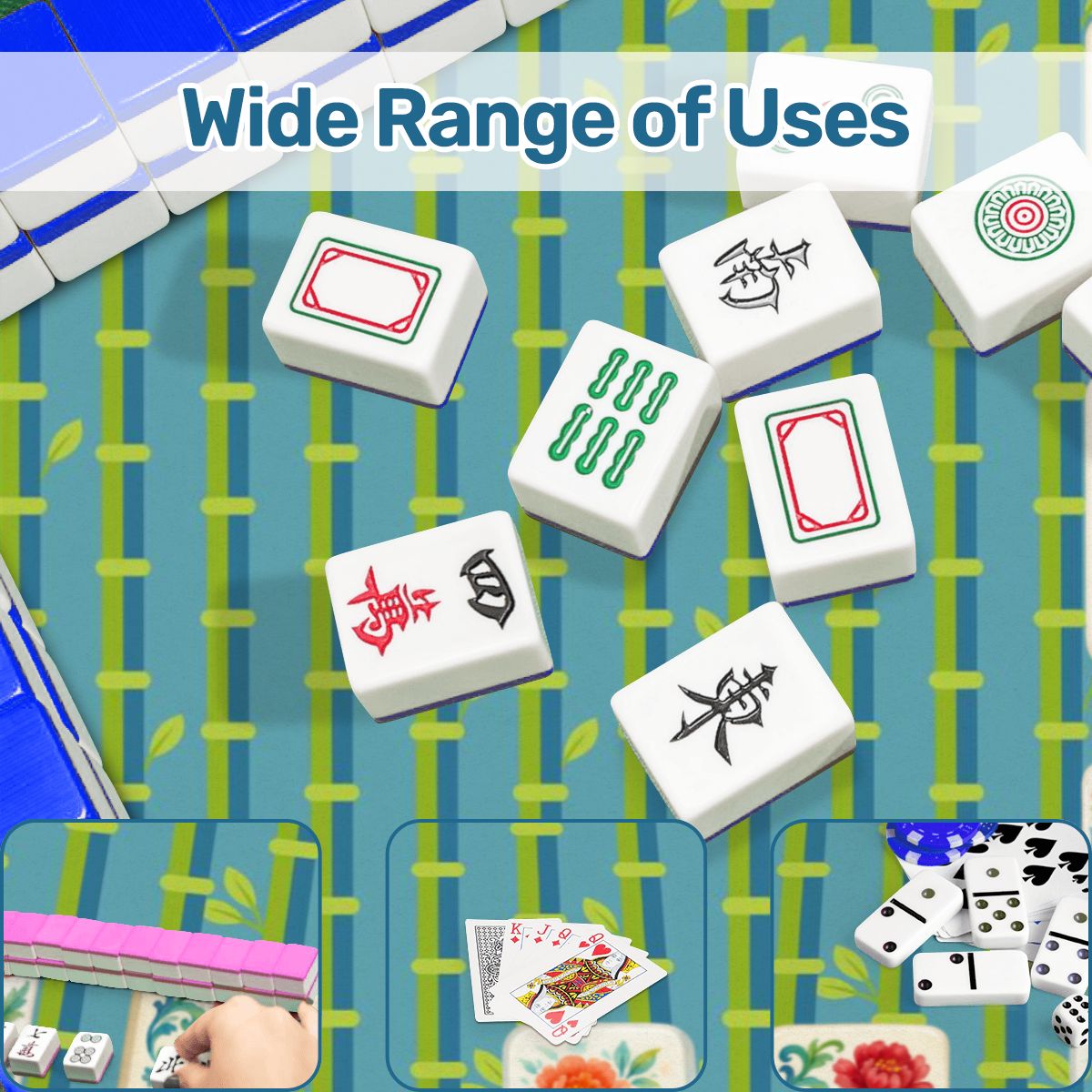Mahjong Mat With Floral Tiles Preppy Bamboo Design Green And Blue Mahj Game Play Mat - 31.5’’x31.5’’ - Daily Accessories