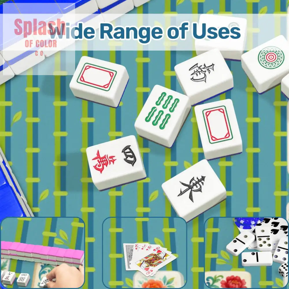 Mahjong Mat With Floral Tiles Preppy Bamboo Design Green And Blue Mahj Game Play Mat - 31.5’’x31.5’’ - Daily Accessories