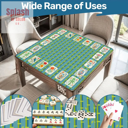 Mahjong Mat With Floral Tiles Preppy Bamboo Design Green And Blue Mahj Game Play Mat - 31.5’’x31.5’’ - Daily Accessories