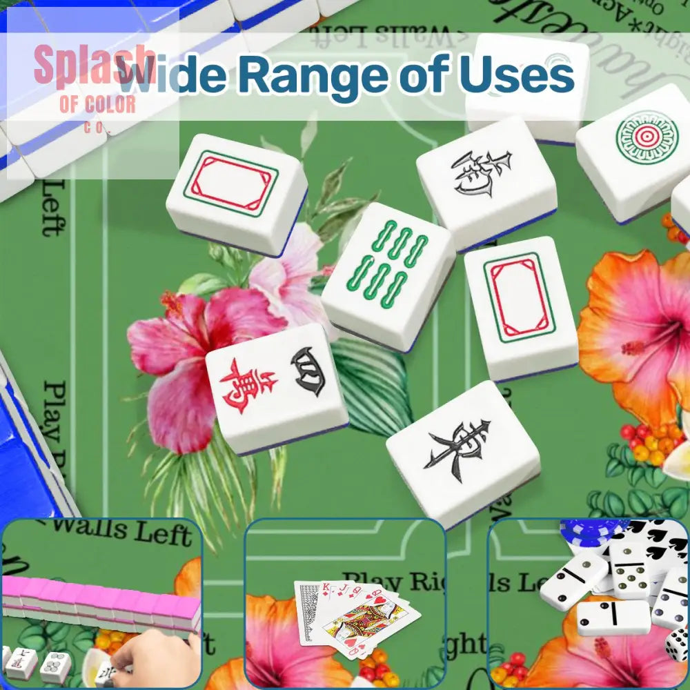 Mahjong Mat With Instructions Preppy Pink Green Charleston Tropical Mahjong Game Mat - 31.5’’x31.5’’ - Daily Accessories