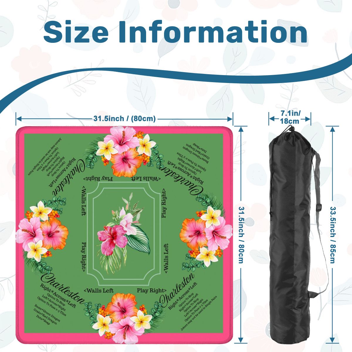Mahjong Mat With Instructions Preppy Pink Green Charleston Tropical Mahjong Game Mat - 31.5’’x31.5’’ - Daily Accessories