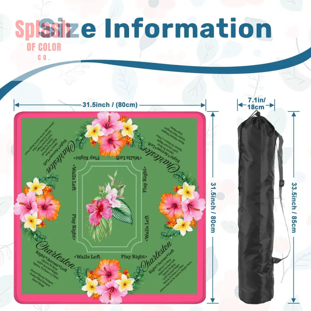 Mahjong Mat With Instructions Preppy Pink Green Charleston Tropical Mahjong Game Mat - 31.5’’x31.5’’ - Daily Accessories