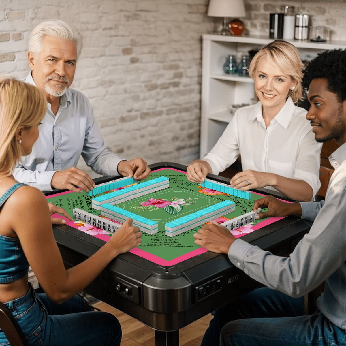 Mahjong Mat With Instructions Preppy Pink Green Charleston Tropical Mahjong Game Mat - 31.5’’x31.5’’ - Daily Accessories