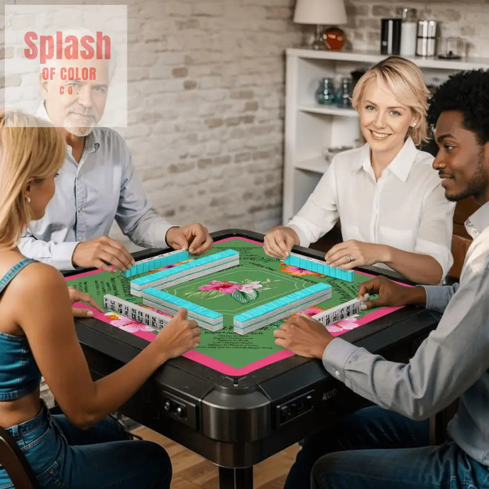 Mahjong Mat With Instructions Preppy Pink Green Charleston Tropical Mahjong Game Mat - 31.5’’x31.5’’ - Daily Accessories