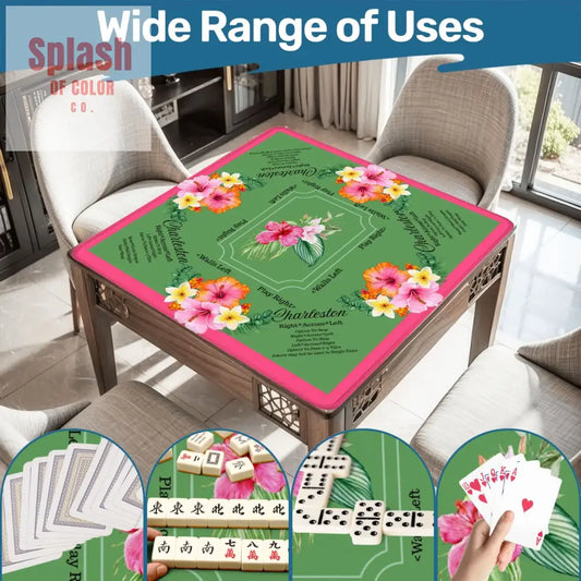 Mahjong Mat With Instructions Preppy Pink Green Charleston Tropical Mahjong Game Mat - 31.5’’x31.5’’ - Daily Accessories