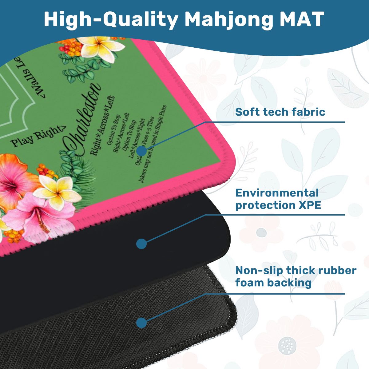 Mahjong Mat With Instructions Preppy Pink Green Charleston Tropical Mahjong Game Mat - 31.5’’x31.5’’ - Daily Accessories