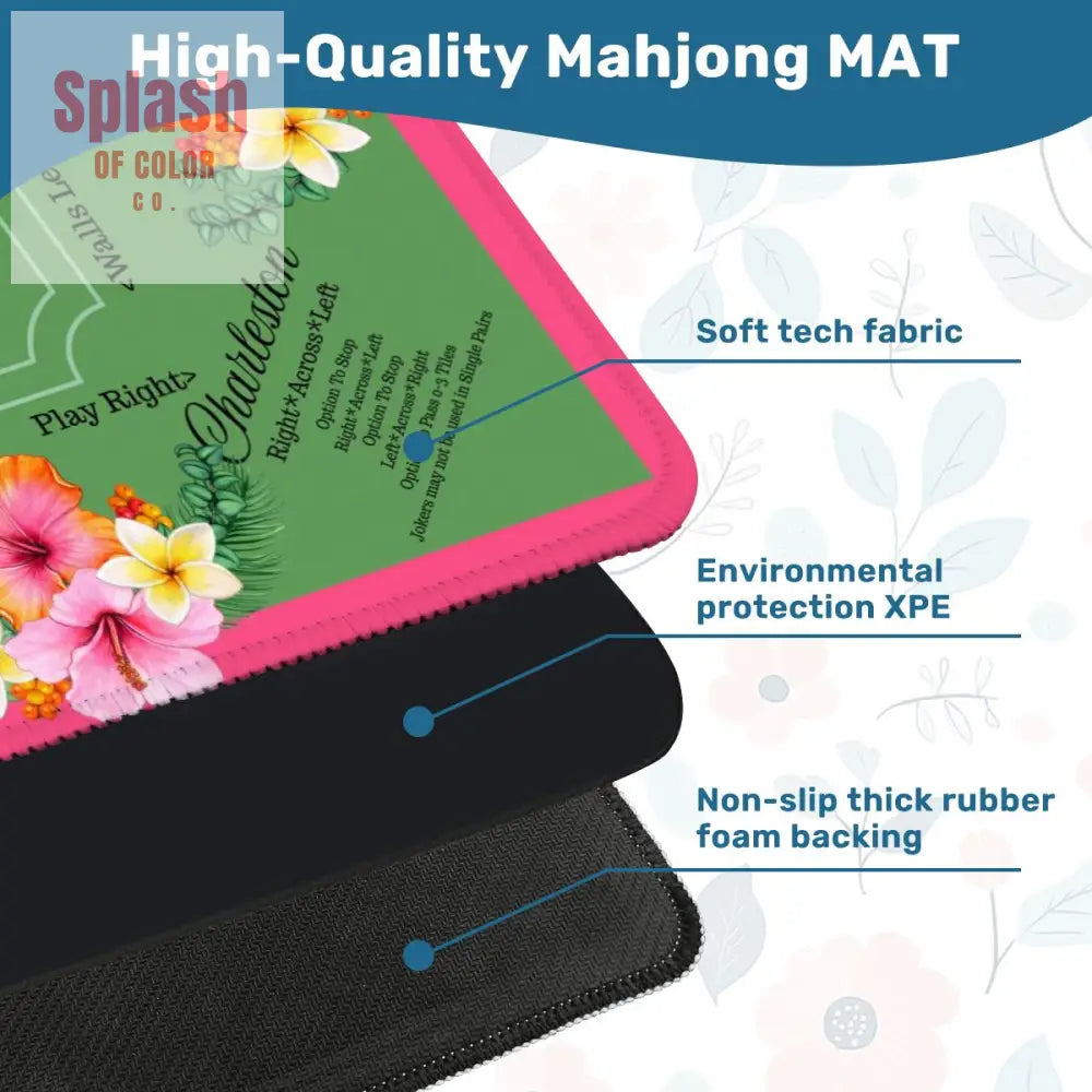 Mahjong Mat With Instructions Preppy Pink Green Charleston Tropical Mahjong Game Mat - 31.5’’x31.5’’ - Daily Accessories