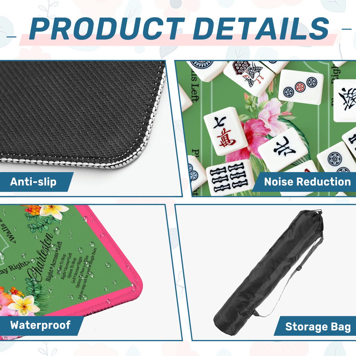 Mahjong Mat With Instructions Preppy Pink Green Charleston Tropical Mahjong Game Mat - 31.5’’x31.5’’ - Daily Accessories