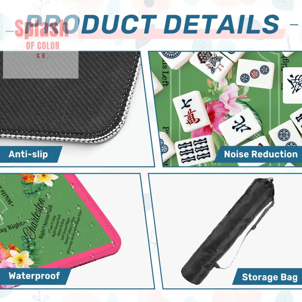 Mahjong Mat With Instructions Preppy Pink Green Charleston Tropical Mahjong Game Mat - 31.5’’x31.5’’ - Daily Accessories