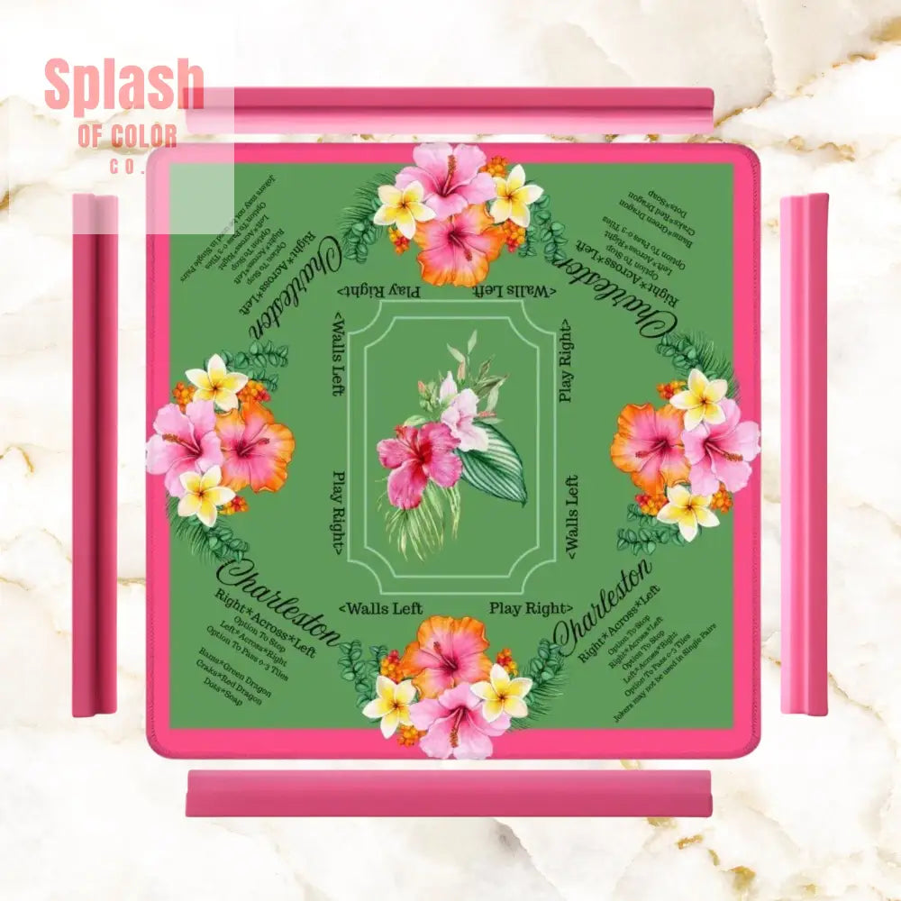 Mahjong Mat With Instructions Preppy Pink Green Charleston Tropical Mahjong Game Mat - 31.5’’x31.5’’ - Daily Accessories