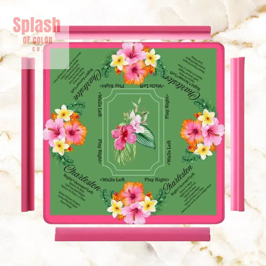 Mahjong Mat With Instructions Preppy Pink Green Charleston Tropical Mahjong Game Mat - 31.5’’x31.5’’ - Daily Accessories
