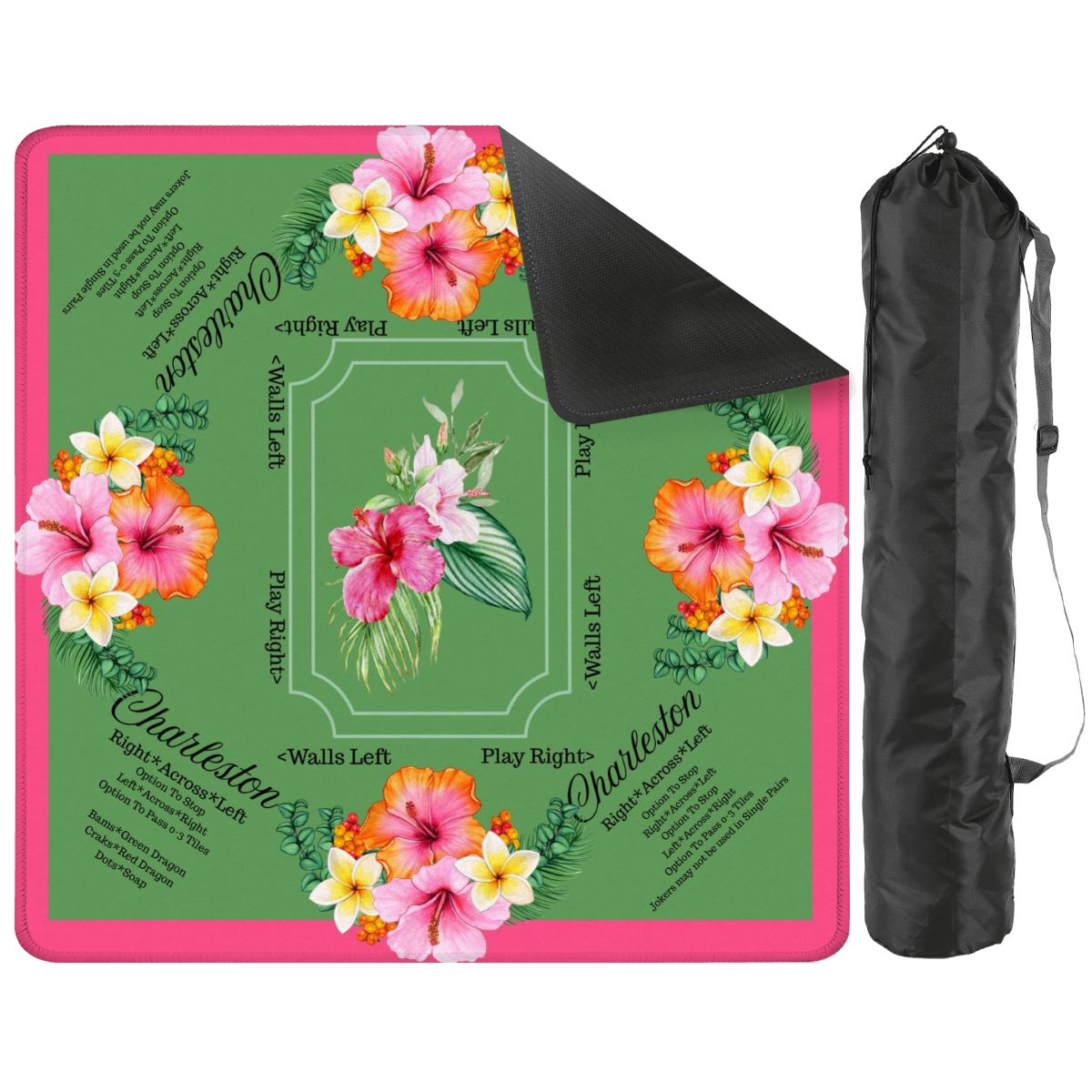 Mahjong Mat With Instructions Preppy Pink Green Charleston Tropical Mahjong Game Mat - 31.5’’x31.5’’ - Daily Accessories