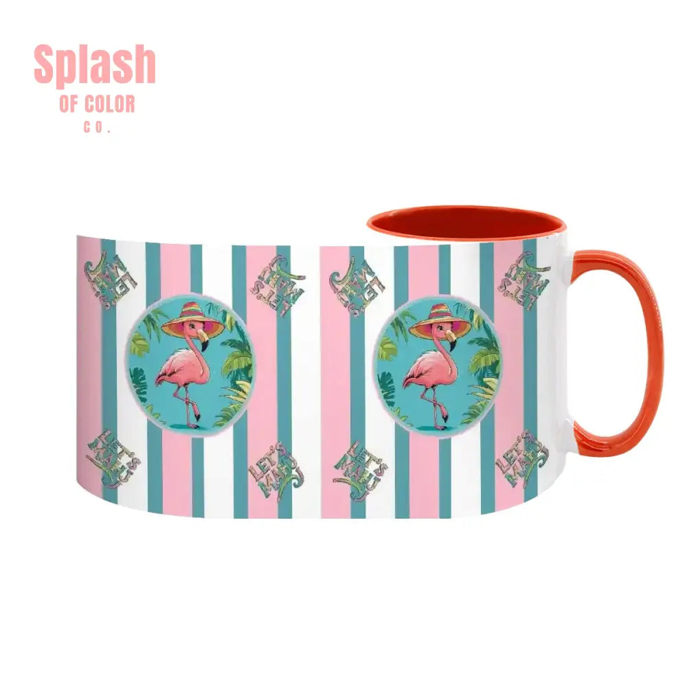 Mahjong Mug Gift Tropical Flamingo Pink Teal Preppy Striped Mahj Mug Gift Drinkware