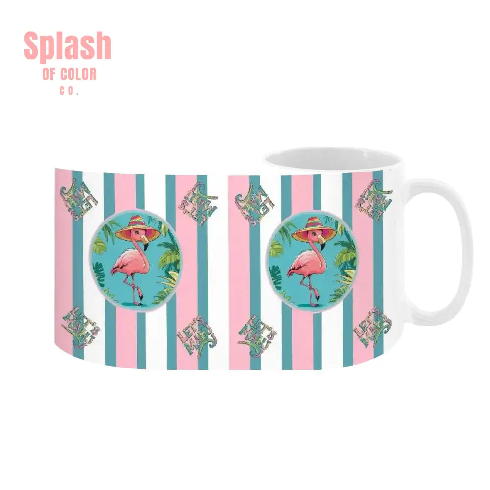 Mahjong Mug Gift Tropical Flamingo Pink Teal Preppy Striped Mahj Mug Gift Drinkware