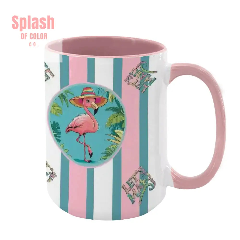 Mahjong Mug Gift Tropical Flamingo Pink Teal Preppy Striped Mahj Mug Gift Pink / One Size Drinkware