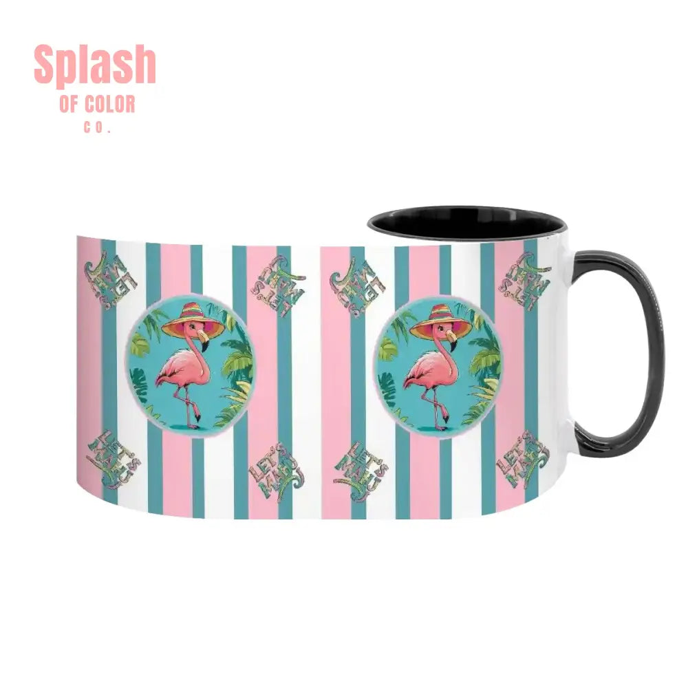 Mahjong Mug Gift Tropical Flamingo Pink Teal Preppy Striped Mahj Mug Gift Drinkware