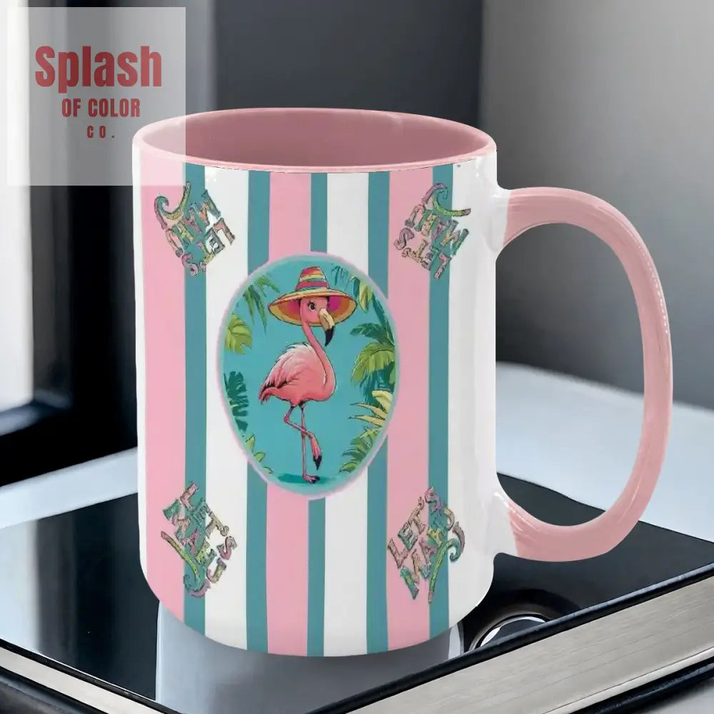 Mahjong Mug Gift Tropical Flamingo Pink Teal Preppy Striped Mahj Mug Gift Drinkware