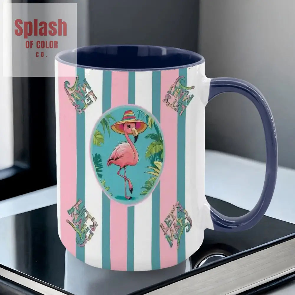 Mahjong Mug Gift Tropical Flamingo Pink Teal Preppy Striped Mahj Mug Gift Drinkware