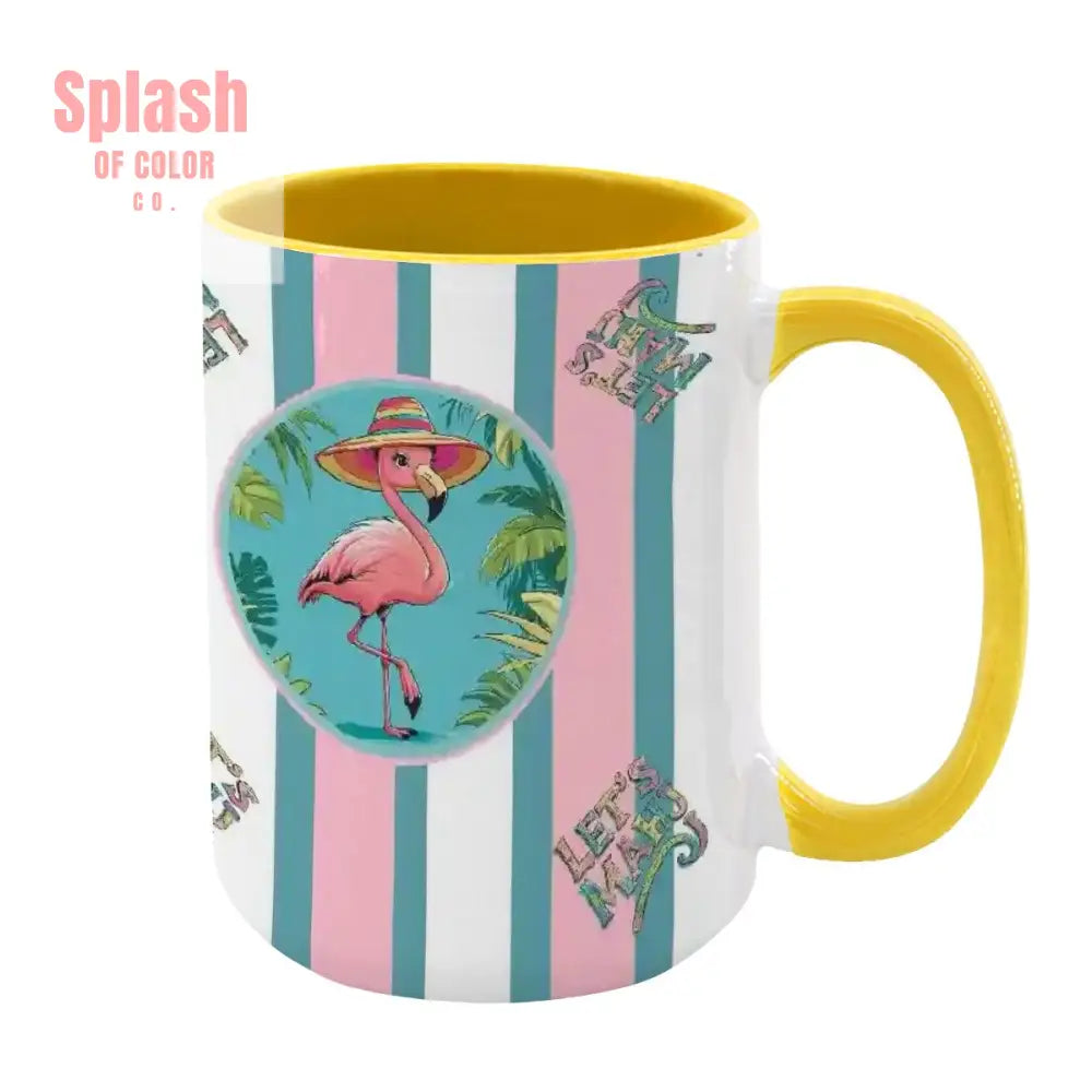 Mahjong Mug Gift Tropical Flamingo Pink Teal Preppy Striped Mahj Mug Gift Yellow / One Size Drinkware