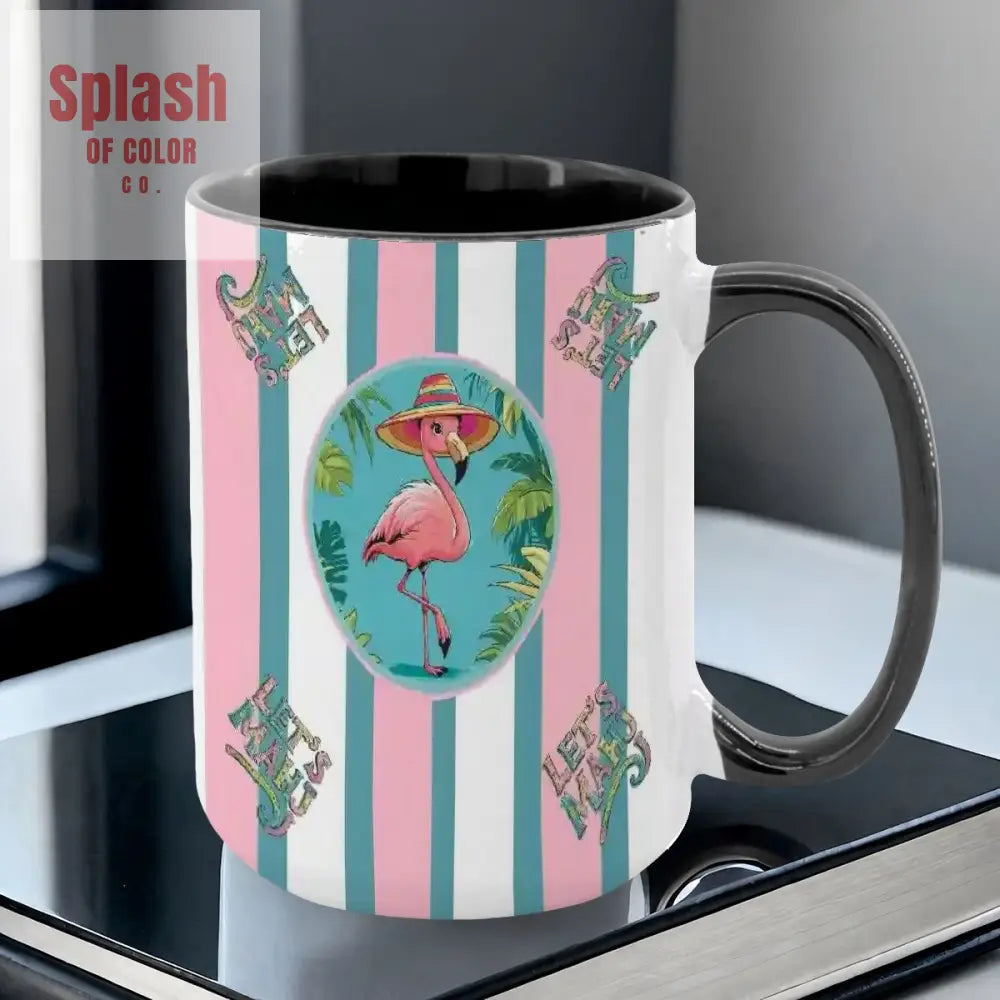 Mahjong Mug Gift Tropical Flamingo Pink Teal Preppy Striped Mahj Mug Gift Drinkware