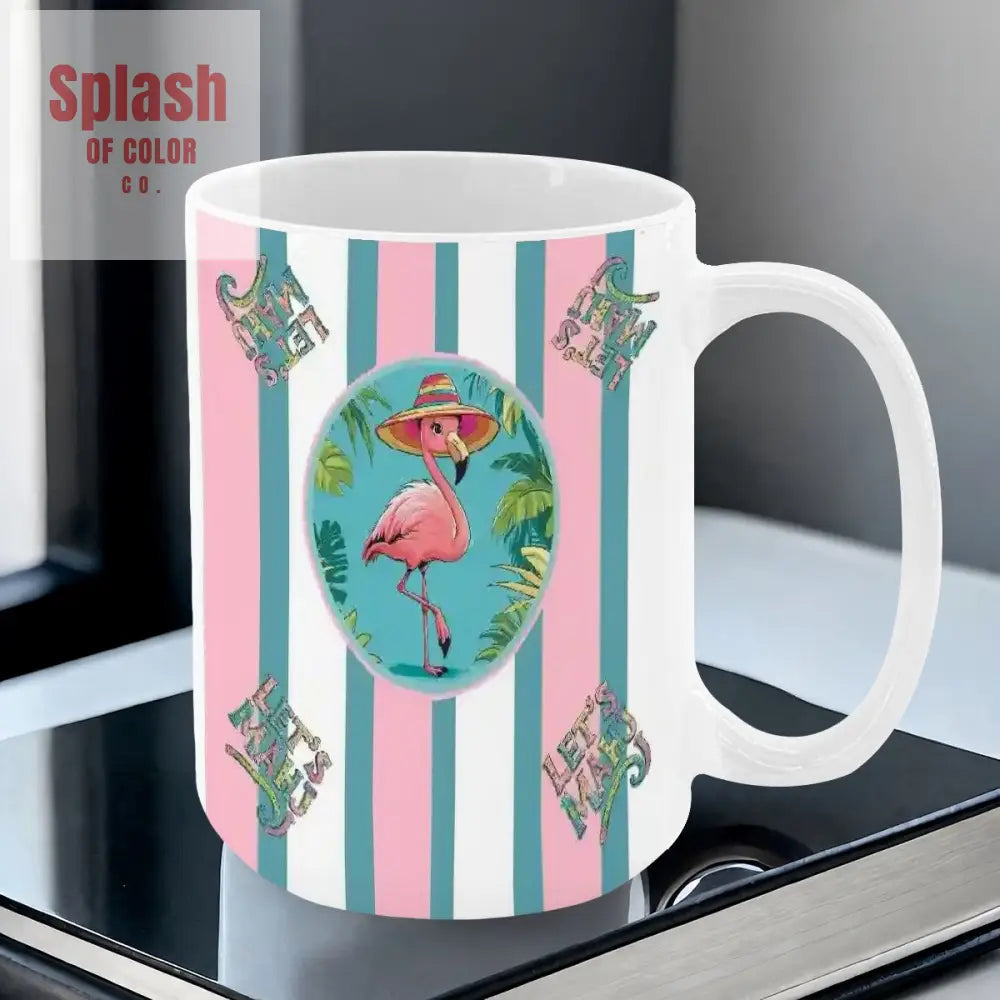 Mahjong Mug Gift Tropical Flamingo Pink Teal Preppy Striped Mahj Mug Gift Drinkware