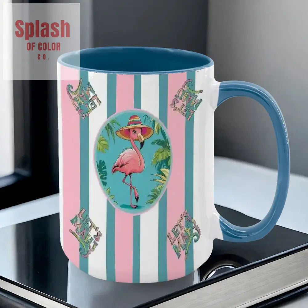 Mahjong Mug Gift Tropical Flamingo Pink Teal Preppy Striped Mahj Mug Gift Drinkware