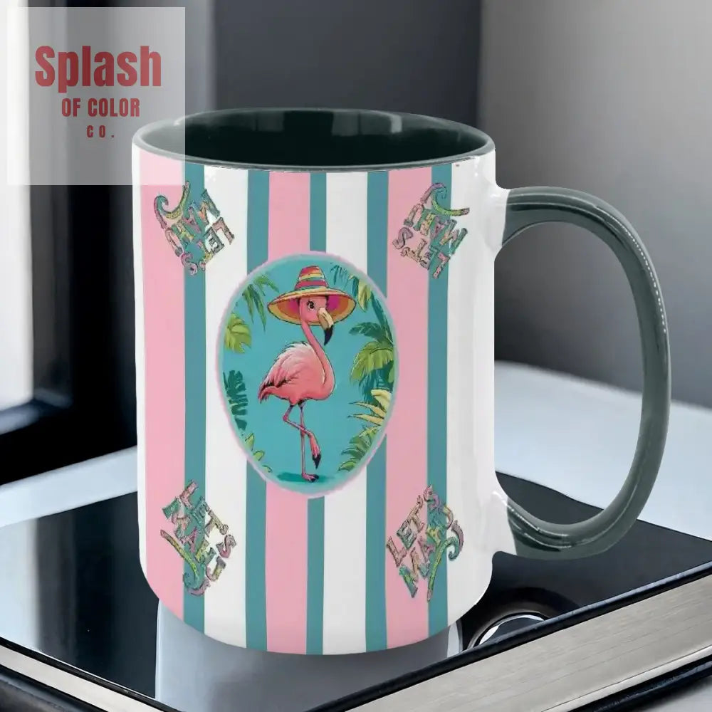 Mahjong Mug Gift Tropical Flamingo Pink Teal Preppy Striped Mahj Mug Gift Drinkware