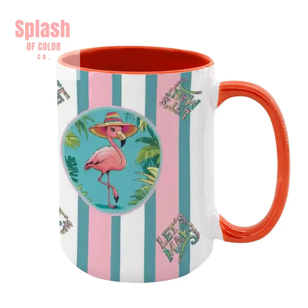 Mahjong Mug Gift Tropical Flamingo Pink Teal Preppy Striped Mahj Mug Gift Orange / One Size Drinkware