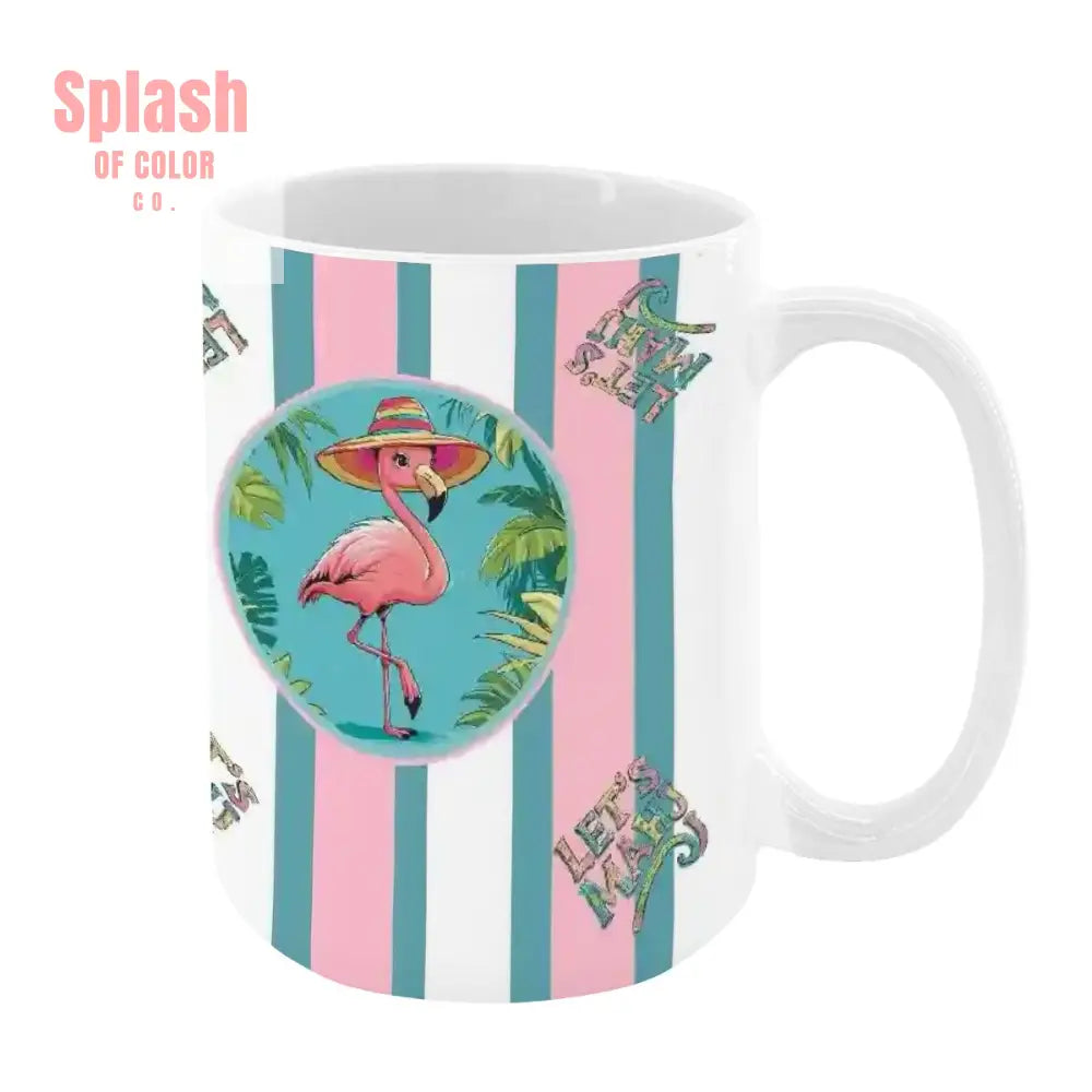 Mahjong Mug Gift Tropical Flamingo Pink Teal Preppy Striped Mahj Mug Gift White / One Size Drinkware