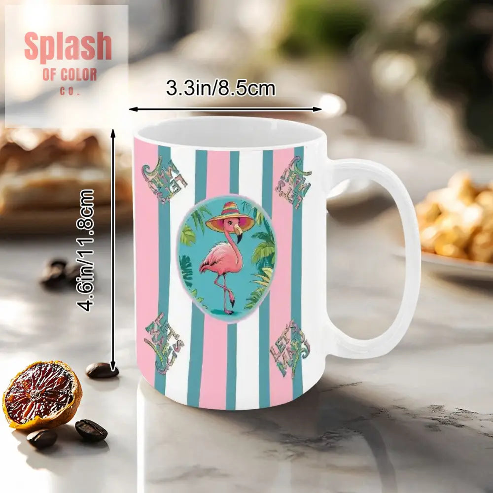 Mahjong Mug Gift Tropical Flamingo Pink Teal Preppy Striped Mahj Mug Gift Drinkware