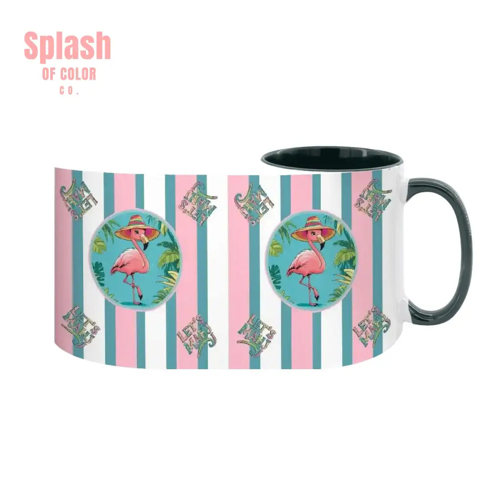 Mahjong Mug Gift Tropical Flamingo Pink Teal Preppy Striped Mahj Mug Gift Drinkware