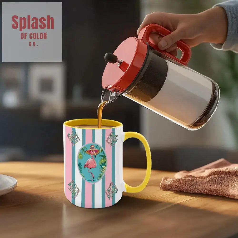 Mahjong Mug Gift Tropical Flamingo Pink Teal Preppy Striped Mahj Mug Gift Drinkware