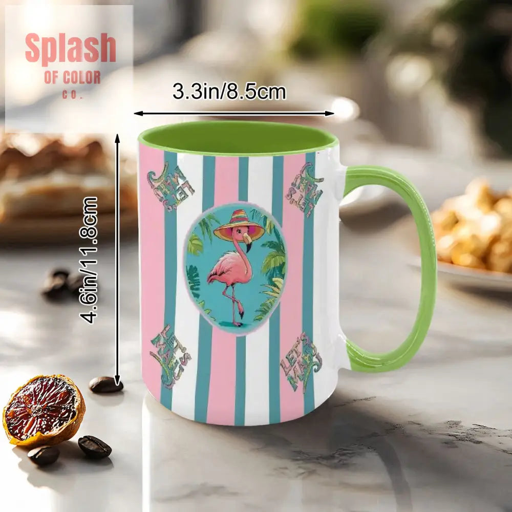 Mahjong Mug Gift Tropical Flamingo Pink Teal Preppy Striped Mahj Mug Gift Drinkware