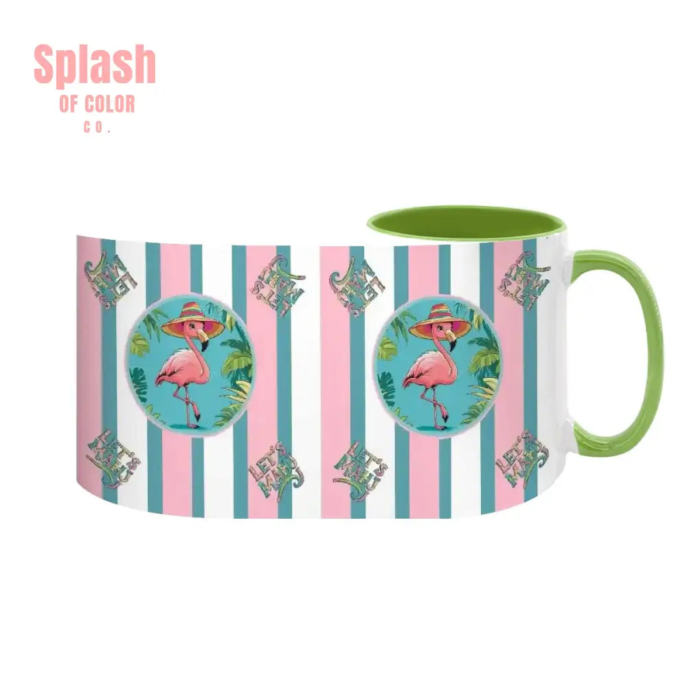 Mahjong Mug Gift Tropical Flamingo Pink Teal Preppy Striped Mahj Mug Gift Drinkware