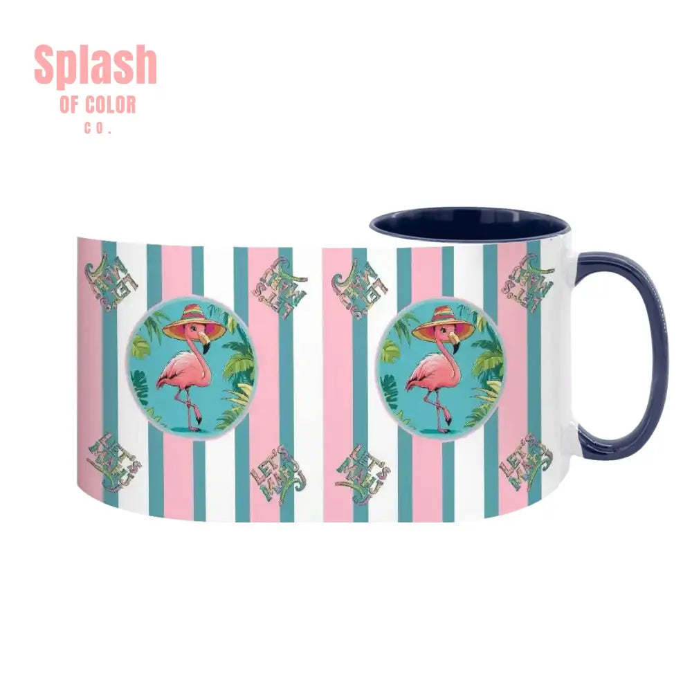 Mahjong Mug Gift Tropical Flamingo Pink Teal Preppy Striped Mahj Mug Gift Drinkware