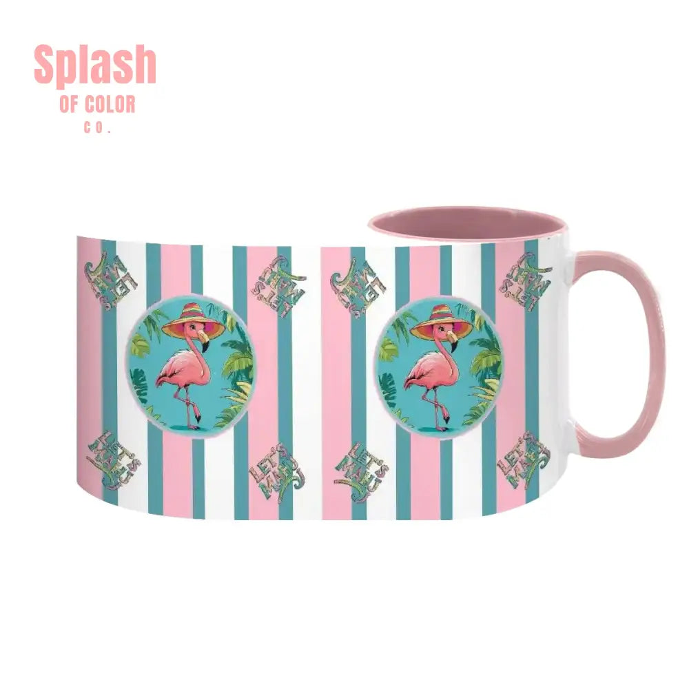 Mahjong Mug Gift Tropical Flamingo Pink Teal Preppy Striped Mahj Mug Gift Drinkware